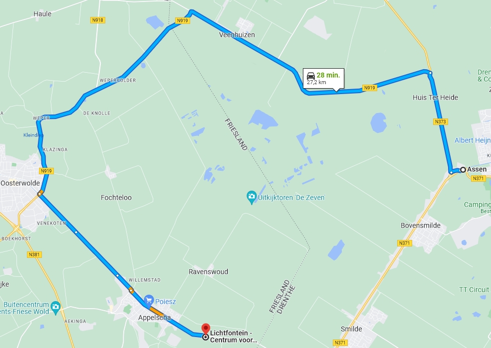 Route via Veenhuizen en Oosterwolde