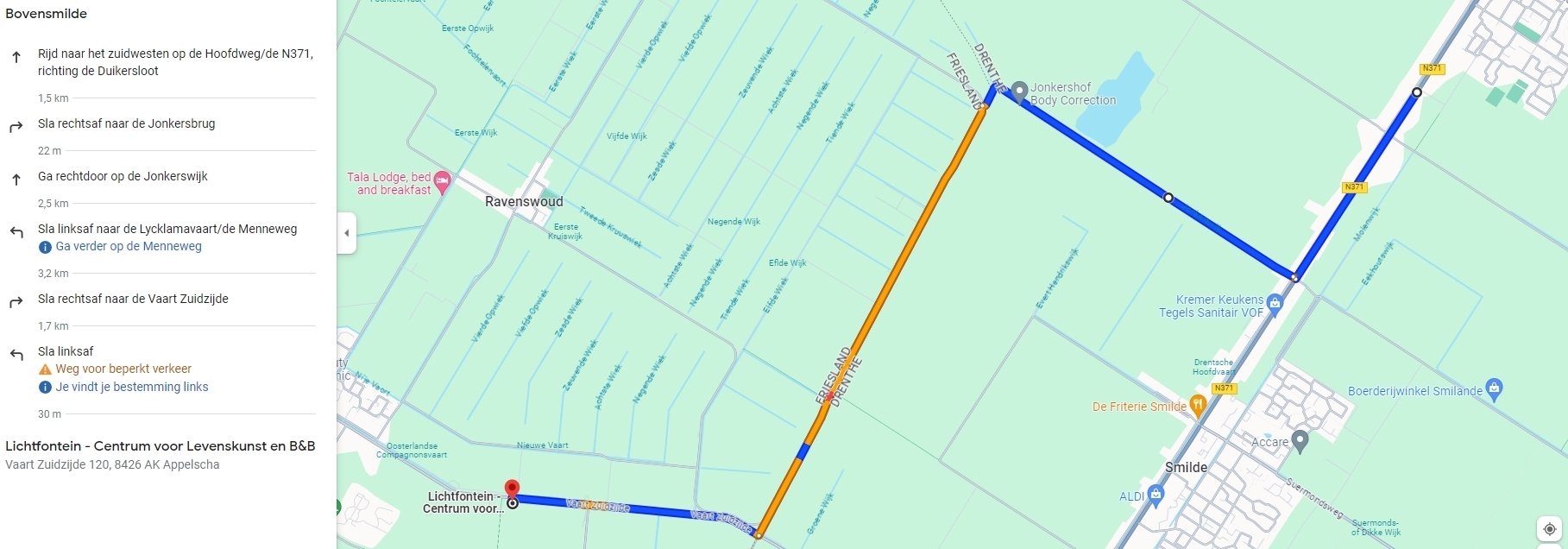 Alternatieve route via Jonkersweg
